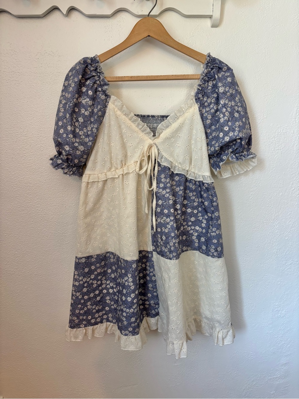 Cottagecore Patchwork Puff Sleeve Mini Dress | Prairie Western Milkmade Medium
